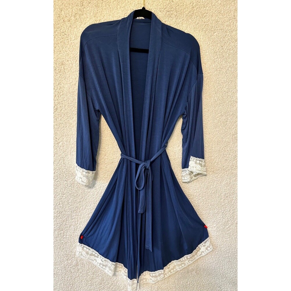 Hello‎ Miz Blue Floral Lace Stretch Robe Size Large